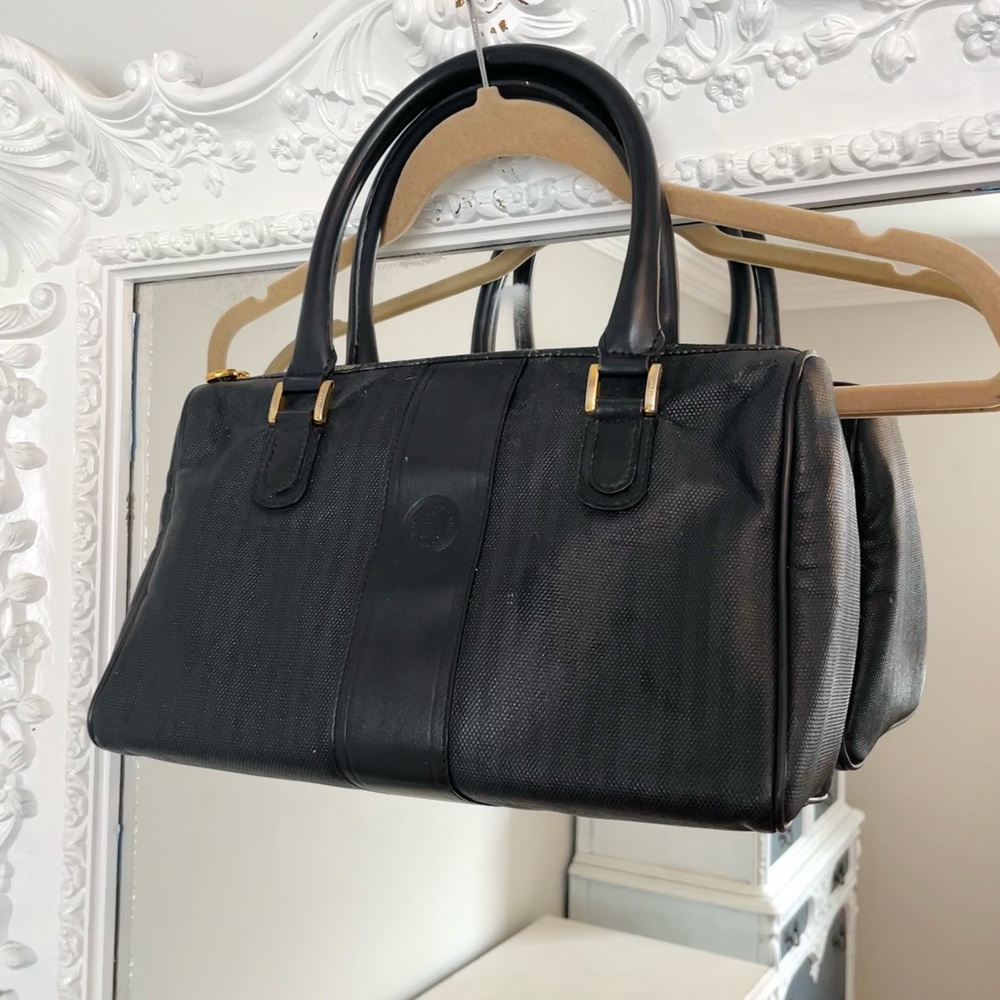 VINTAGE Fendi Pequin Boston Zucca Logo RARE Satchel Handbag Bag